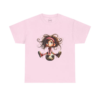 Playful Soccer Girl Tee, Cute Kids' T-Shirt, Fun Apparel for Soccer Lovers, Gift for Birthdays, Casual Outfit, Unisex Cotton Shirt