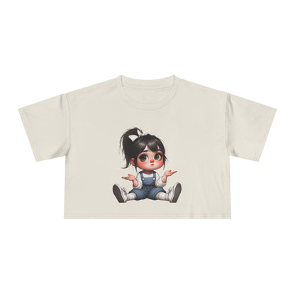 Cute Cartoon Character Women's Crop Tee, Fun T-Shirt, Casual Wear, Gift for Her, Trendy Summer Top