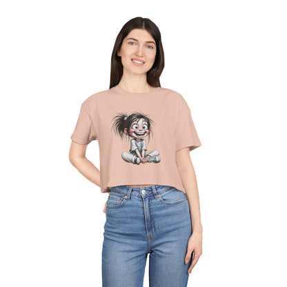 Playful Women's Crop Tee with Cartoon Design, Funny Graphic Top, Summer Outfit, Gift for Teens and Kids, Fun Style