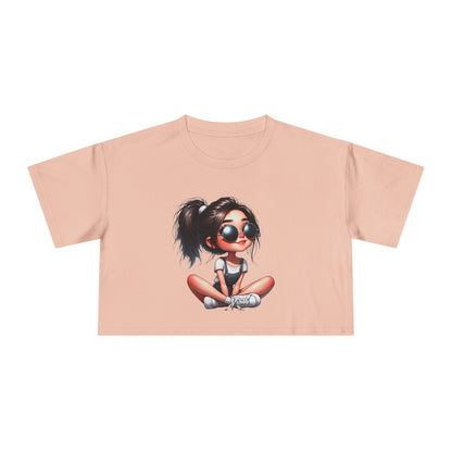 Trendy Women's Crop Tee with Playful Cartoon Design, Summer Fashion Top, Gift for Her, Casual Outing Wear, Birthday Gift