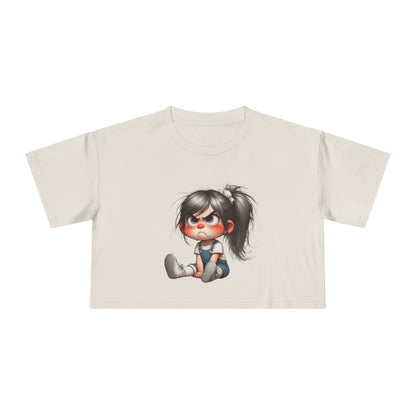 Adorable Cartoon Girl Women's Crop Tee, Cute Crop Top, Casual Summer Tee, Gift for Her, Fun Graphic Tee, Trendy Outfit