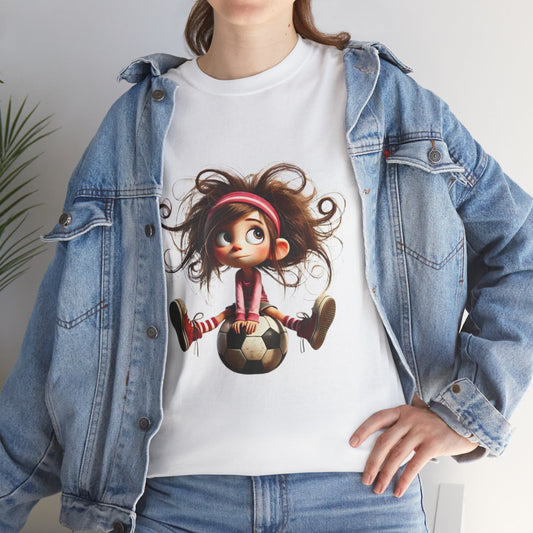 Playful Soccer Girl Tee, Cute Kids' T-Shirt, Fun Apparel for Soccer Lovers, Gift for Birthdays, Casual Outfit, Unisex Cotton Shirt