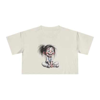 Playful Women's Crop Tee with Cartoon Design, Funny Graphic Top, Summer Outfit, Gift for Teens and Kids, Fun Style