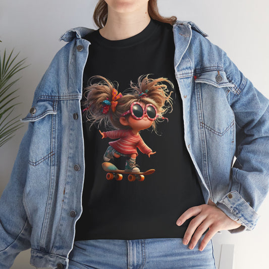 Skateboarding Girl Tee, Youth Apparel, Fun Graphic Shirt, Casual Wear, Gift for Skaters, Unisex Cotton T-Shirt