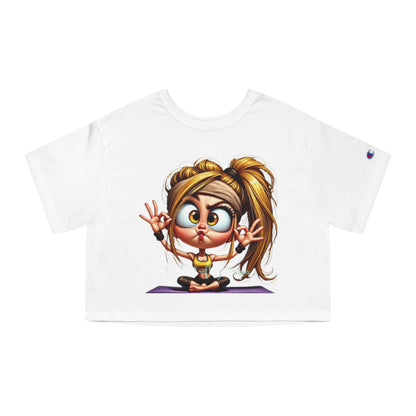 Yoga Enthusiast Cropped Tee - Fun Cartoon Design, Relaxed Fit, Gift for Yogis, Cute Workout Top, Mindfulness Apparel