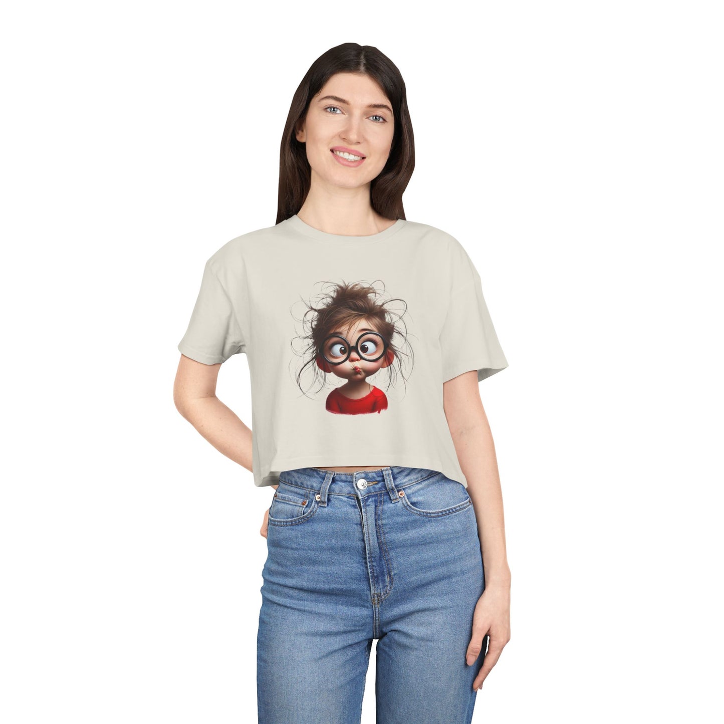 Whimsical Women's Crop Tee with Playful Illustration, Fun Graphic Shirt, Cute Summer Top, Casual Statement Tee, Perfect Gift for Friends