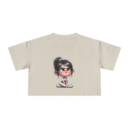 Cute Cartoon Women's Crop Tee, Relaxed Fit Shirt, Casual Graphic Top, Fun Summer Wear, Gift for Tween Girls