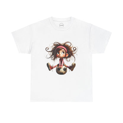 Playful Soccer Girl Tee, Cute Kids' T-Shirt, Fun Apparel for Soccer Lovers, Gift for Birthdays, Casual Outfit, Unisex Cotton Shirt