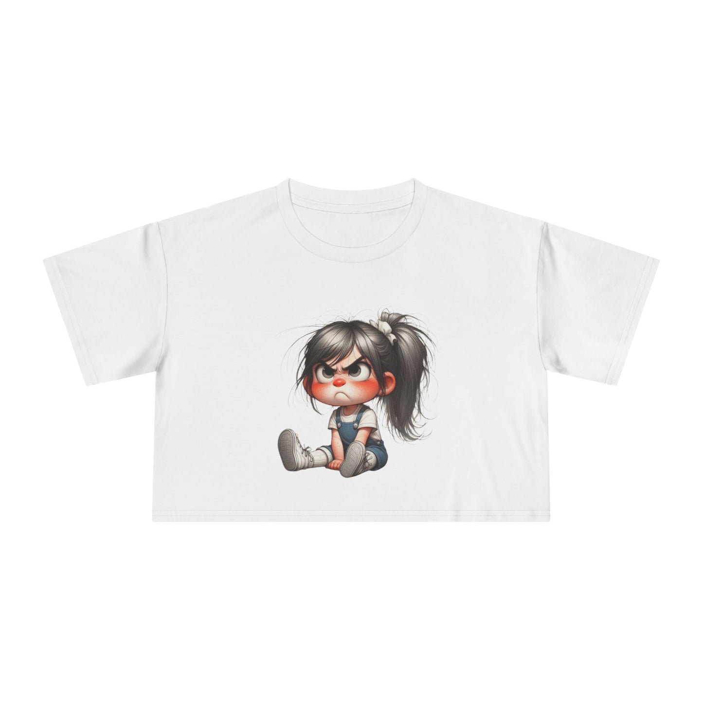 Adorable Cartoon Girl Women's Crop Tee, Cute Crop Top, Casual Summer Tee, Gift for Her, Fun Graphic Tee, Trendy Outfit