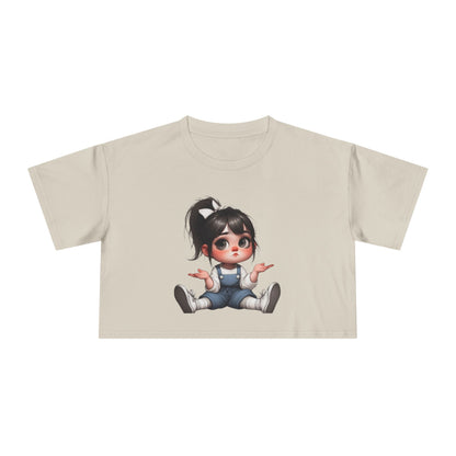 Cute Cartoon Character Women's Crop Tee, Fun T-Shirt, Casual Wear, Gift for Her, Trendy Summer Top