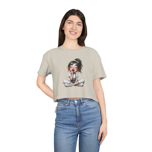 Cute Character Women's Crop Tee, Fun Graphic Top, Casual Tee, Gift for Moms, Perfect for Everyday Wear