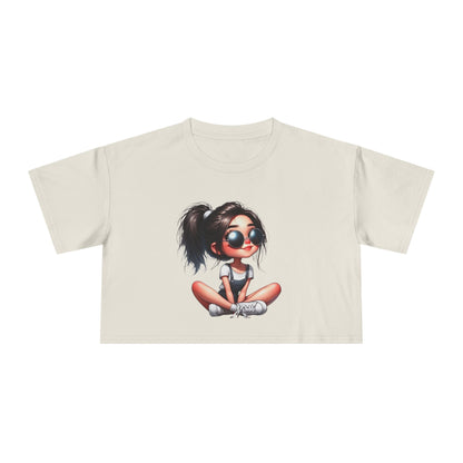 Trendy Women's Crop Tee with Playful Cartoon Design, Summer Fashion Top, Gift for Her, Casual Outing Wear, Birthday Gift