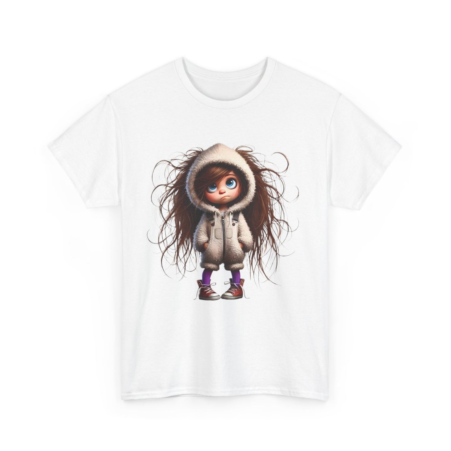 Whimsical Character Unisex Heavy Cotton Tee, Cute Graphic Shirt, Casual Tee for Kids and Adults, Perfect Gift for Birthdays or Holidays
