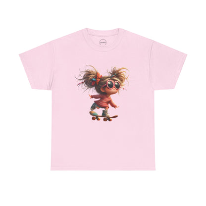Skateboarding Girl Tee, Youth Apparel, Fun Graphic Shirt, Casual Wear, Gift for Skaters, Unisex Cotton T-Shirt