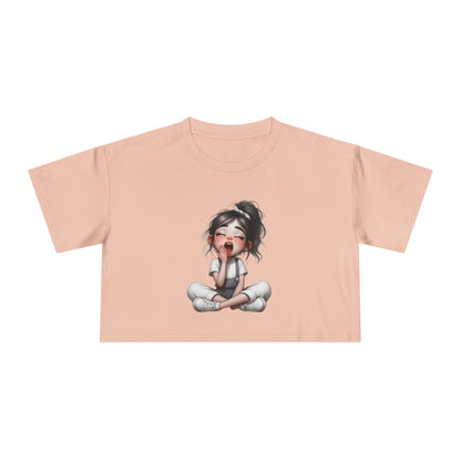 Cute Character Women's Crop Tee, Fun Graphic Top, Casual Tee, Gift for Moms, Perfect for Everyday Wear