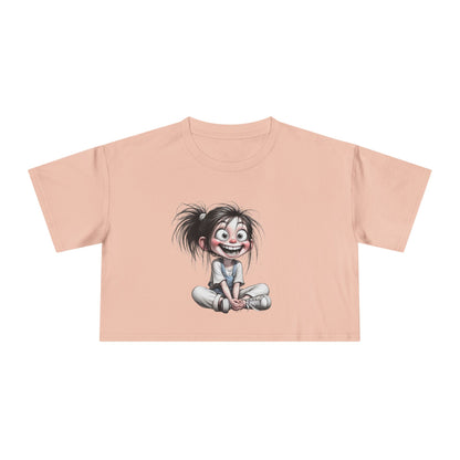 Playful Women's Crop Tee with Cartoon Design, Funny Graphic Top, Summer Outfit, Gift for Teens and Kids, Fun Style