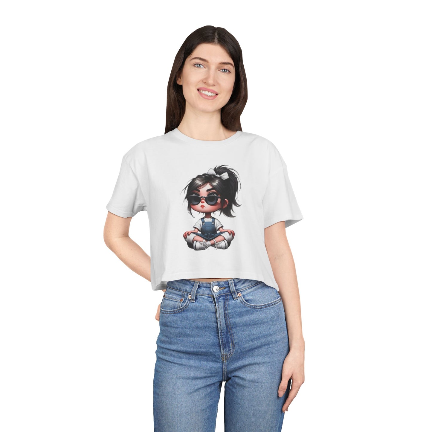 Cute Cartoon Crop Tee for Women, Summer Fashion Top, Kawaii Graphic Tee, Casual Streetwear, Gift for Her