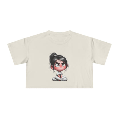 Cute Cartoon Women's Crop Tee, Relaxed Fit Shirt, Casual Graphic Top, Fun Summer Wear, Gift for Tween Girls