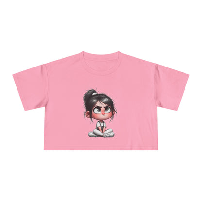 Cute Cartoon Women's Crop Tee, Relaxed Fit Shirt, Casual Graphic Top, Fun Summer Wear, Gift for Tween Girls