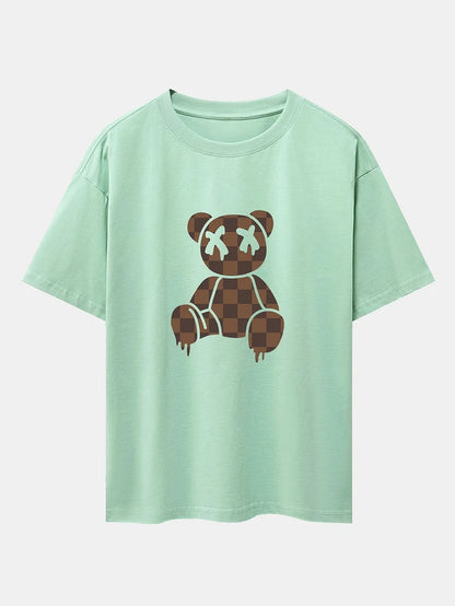 Brown Checker Bear Graphic T-Shirt – Streetwear Style Tee