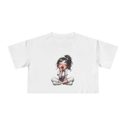 Cute Character Women's Crop Tee, Fun Graphic Top, Casual Tee, Gift for Moms, Perfect for Everyday Wear