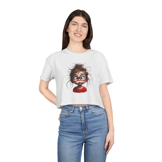 Whimsical Women's Crop Tee with Playful Illustration, Fun Graphic Shirt, Cute Summer Top, Casual Statement Tee, Perfect Gift for Friends