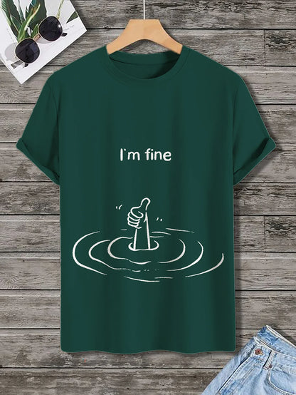 100% Cotton Men's I'm Fine Funny Graphic Print Cotton Casual T-Shirt