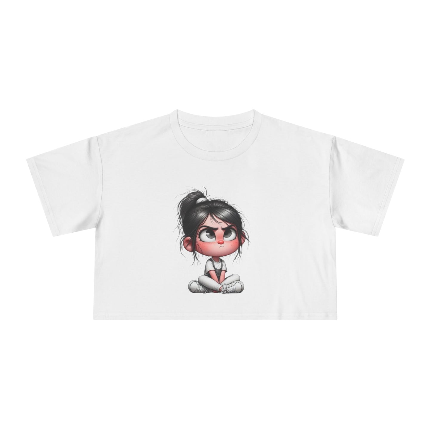 Cute Cartoon Women's Crop Tee, Relaxed Fit Shirt, Casual Graphic Top, Fun Summer Wear, Gift for Tween Girls
