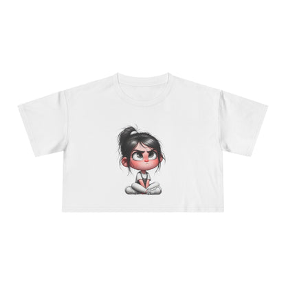 Cute Cartoon Women's Crop Tee, Relaxed Fit Shirt, Casual Graphic Top, Fun Summer Wear, Gift for Tween Girls