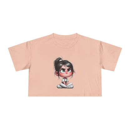 Cute Cartoon Women's Crop Tee, Relaxed Fit Shirt, Casual Graphic Top, Fun Summer Wear, Gift for Tween Girls