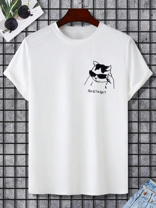 Men's Funny Cat With Sunglasses Abstract Print Casual Tee