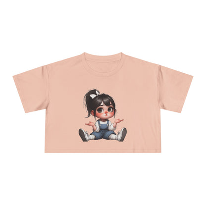 Cute Cartoon Character Women's Crop Tee, Fun T-Shirt, Casual Wear, Gift for Her, Trendy Summer Top