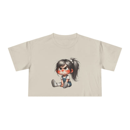 Adorable Cartoon Girl Women's Crop Tee, Cute Crop Top, Casual Summer Tee, Gift for Her, Fun Graphic Tee, Trendy Outfit