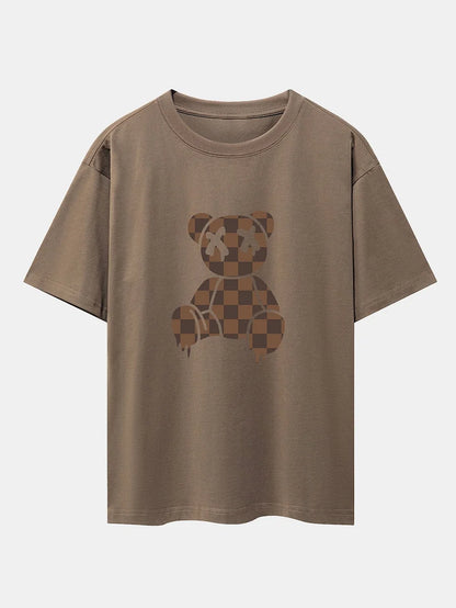 Brown Checker Bear Graphic T-Shirt – Streetwear Style Tee