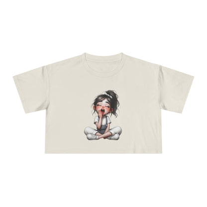 Cute Character Women's Crop Tee, Fun Graphic Top, Casual Tee, Gift for Moms, Perfect for Everyday Wear