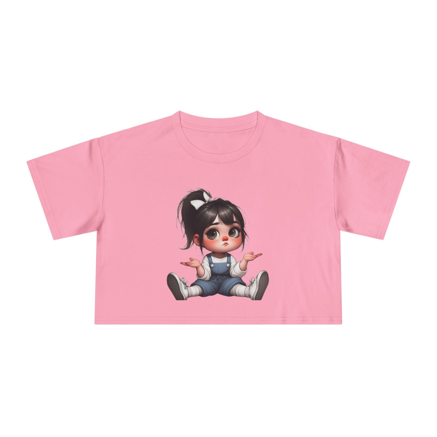 Cute Cartoon Character Women's Crop Tee, Fun T-Shirt, Casual Wear, Gift for Her, Trendy Summer Top