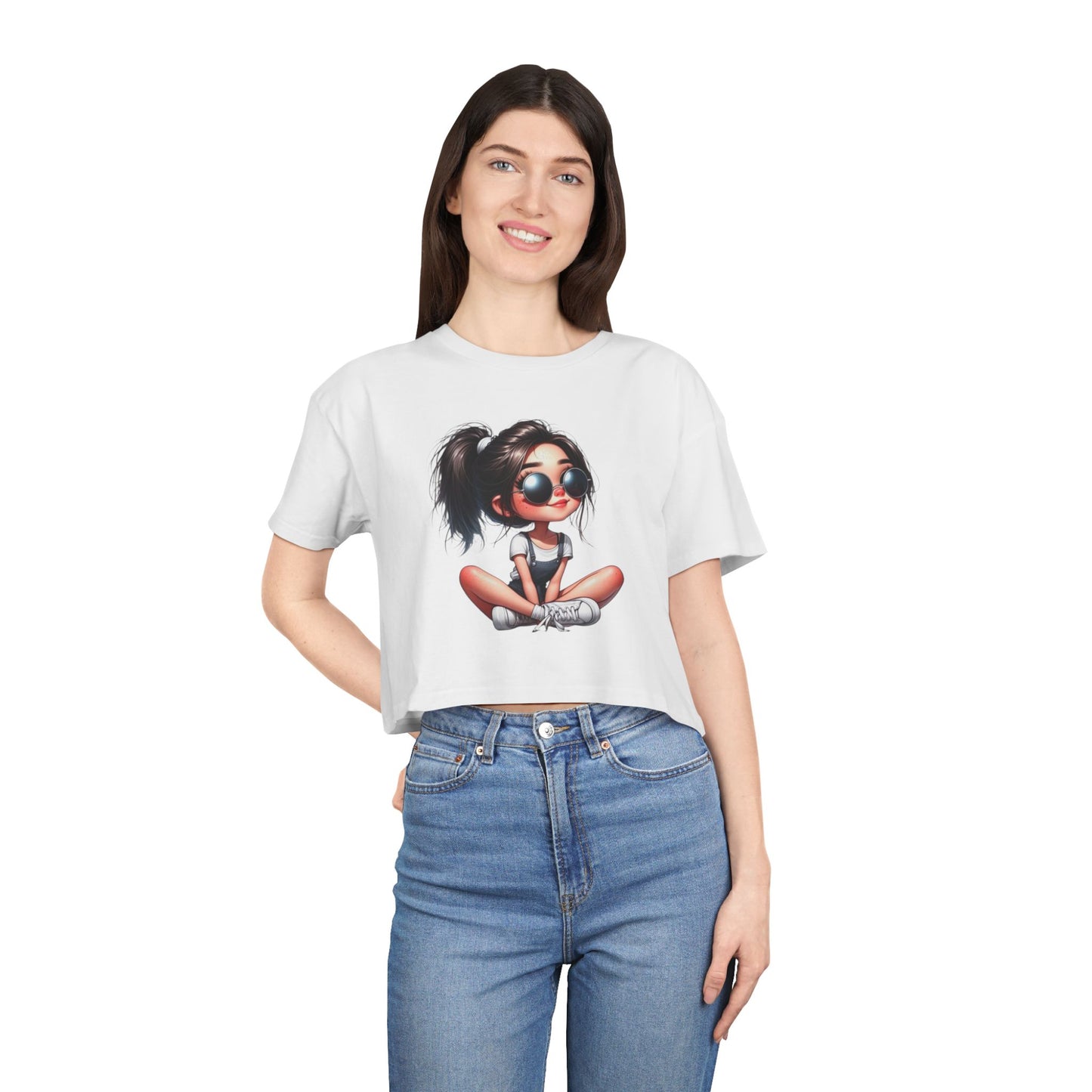Trendy Women's Crop Tee with Playful Cartoon Design, Summer Fashion Top, Gift for Her, Casual Outing Wear, Birthday Gift