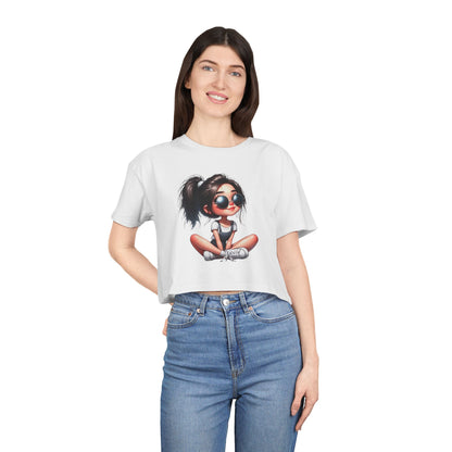 Trendy Women's Crop Tee with Playful Cartoon Design, Summer Fashion Top, Gift for Her, Casual Outing Wear, Birthday Gift