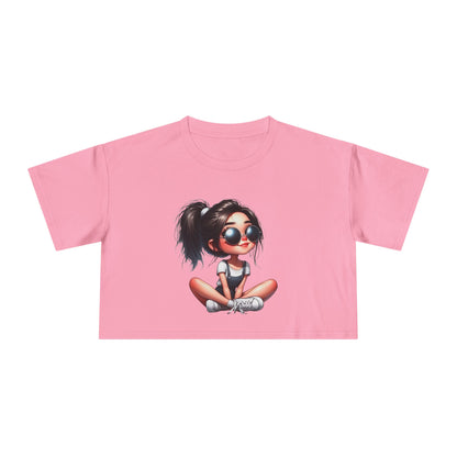Trendy Women's Crop Tee with Playful Cartoon Design, Summer Fashion Top, Gift for Her, Casual Outing Wear, Birthday Gift